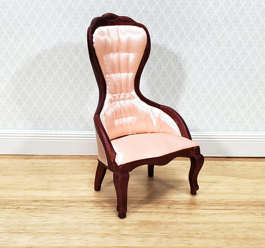 Dollhouse Ladies Chair Victorian Pink & Mahogany Finish 1:12 Scale Miniature Furniture