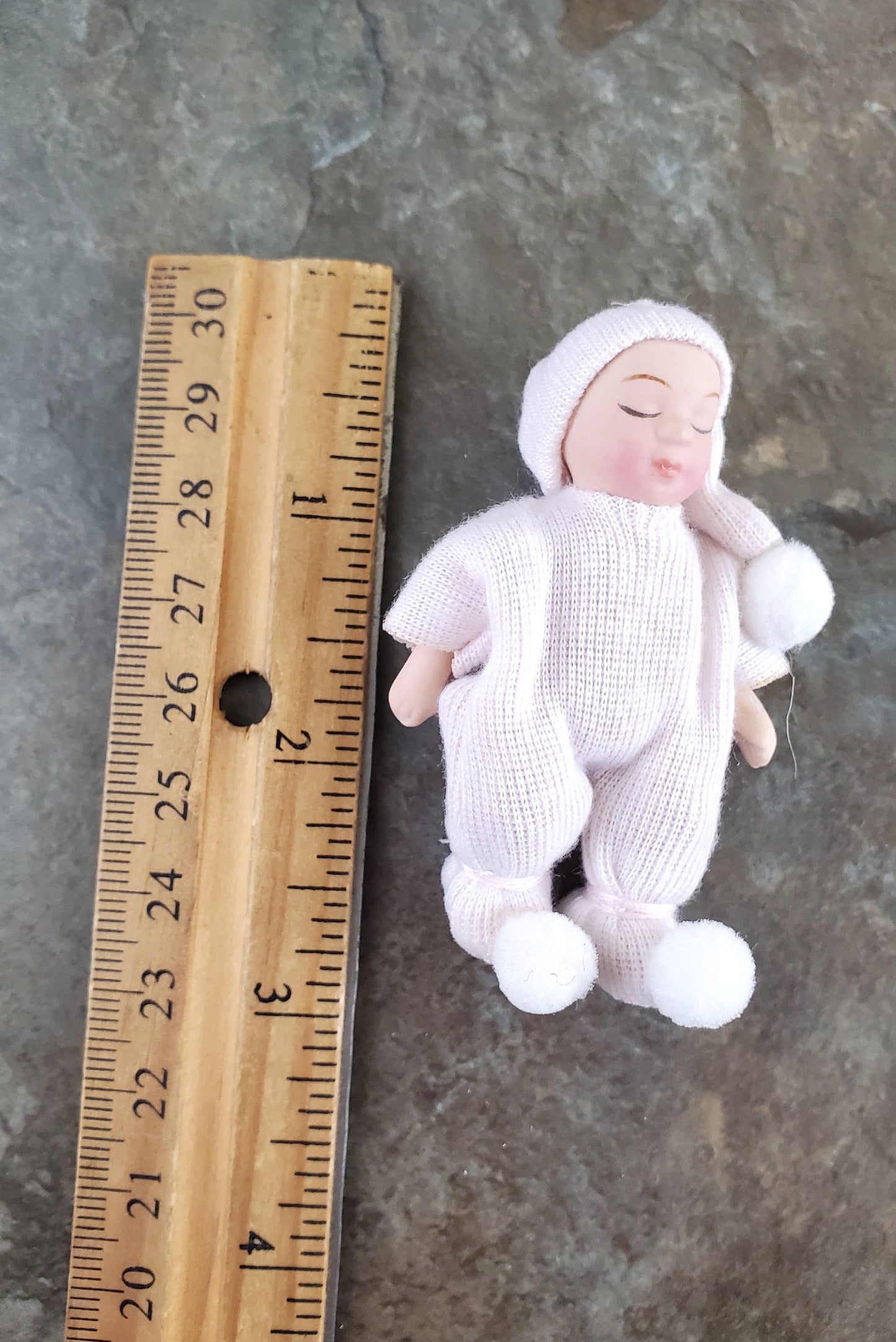 Dollhouse Miniature Baby Doll Porcelain Moveable 1:12 Scale Pink Sleeper