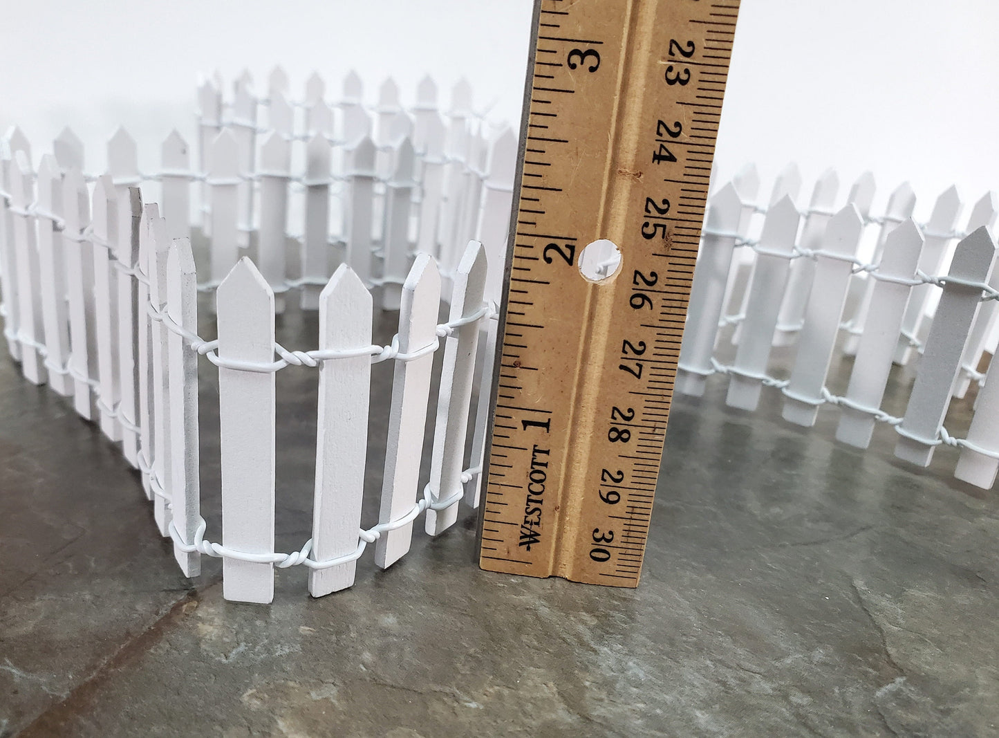 Miniature Fencing White Picket Fence Wood & Metal 100 cm x 5 cm tall Bendable