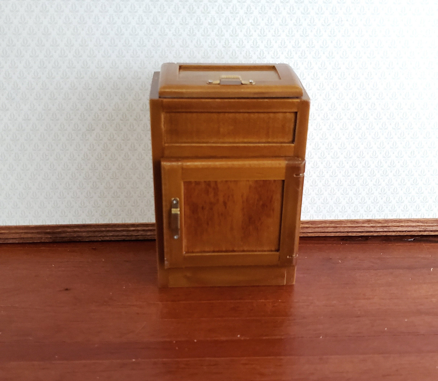 Dollhouse Miniature Ice Box Fridge Light Walnut Finish 1:12 Scale Wood Kitchen