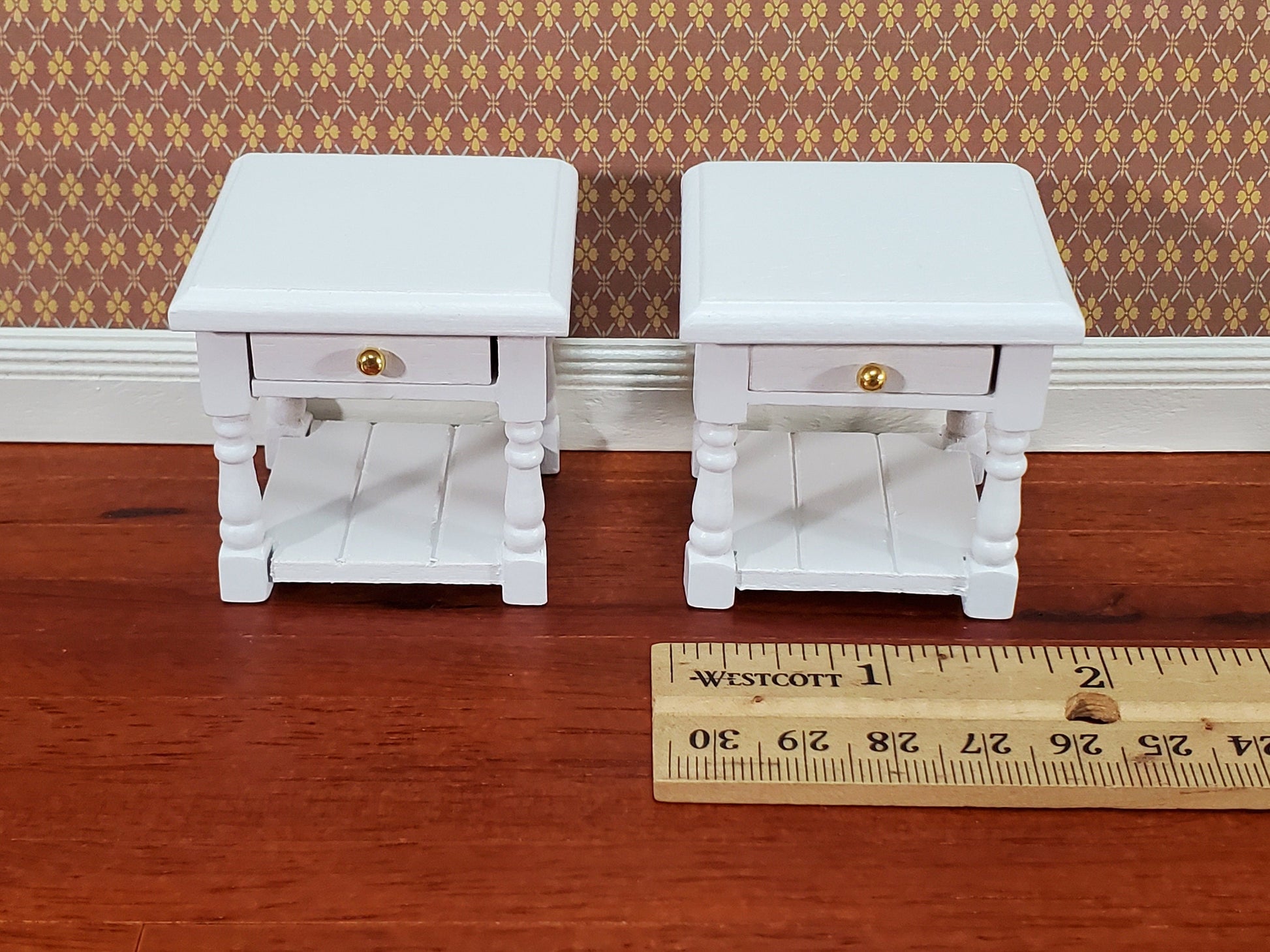 Dollhouse Night Stands Side Table with Drawer Set of 2 1:12 Scale Miniature White Wood