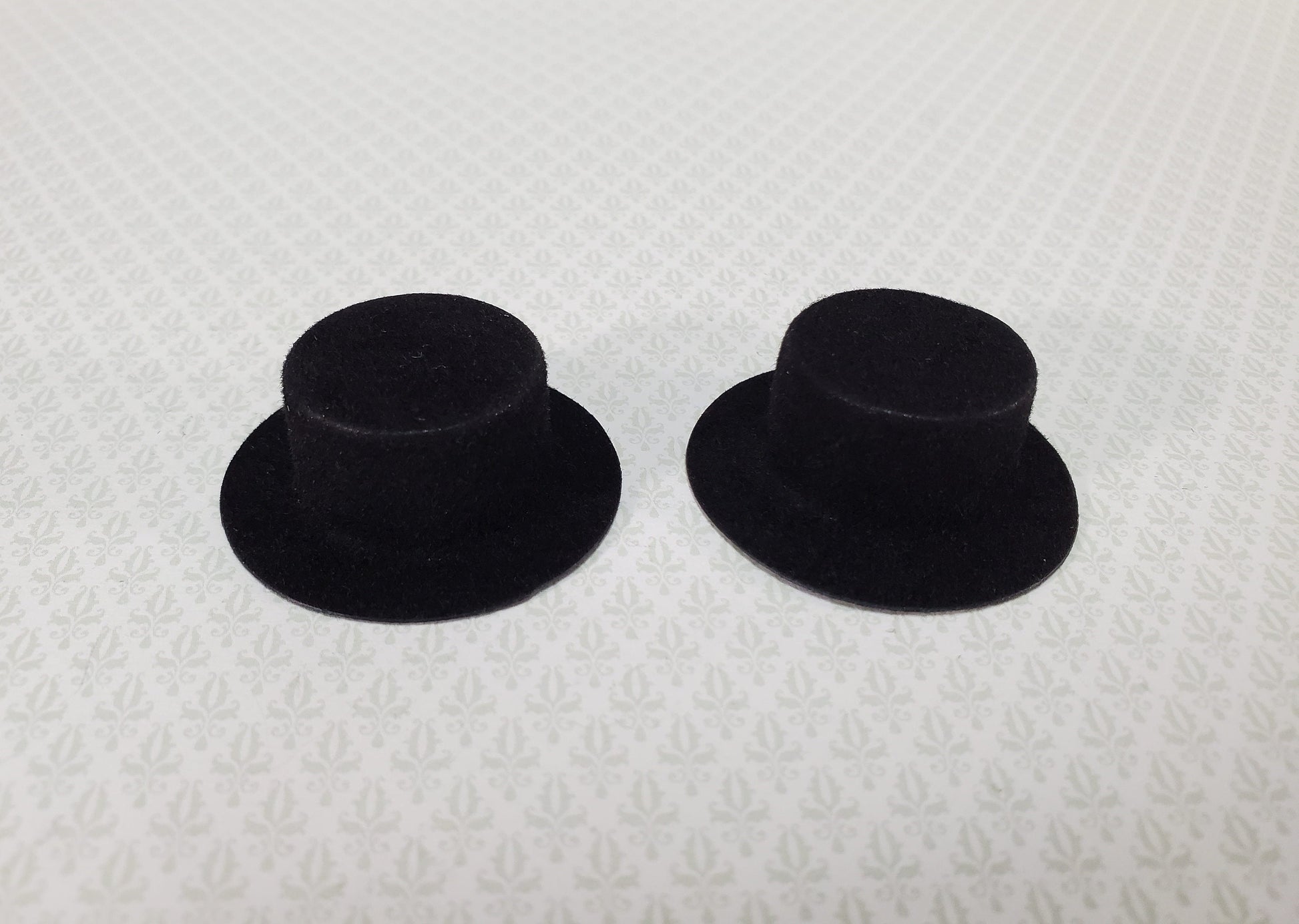 Dollhouse Top Hats Set of 2 Black Wearable Flocked 1:12 Scale Miniature Steampunk