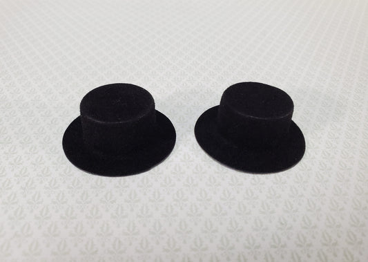 Dollhouse Top Hats Set of 2 Black Wearable Flocked 1:12 Scale Miniature Steampunk