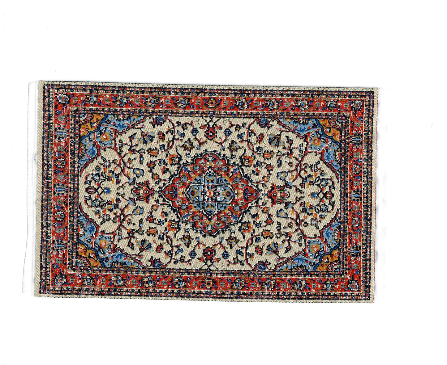Dollhouse Small Rug Woven Fabric Red Cream Blue 1:12 Scale Victorian Style