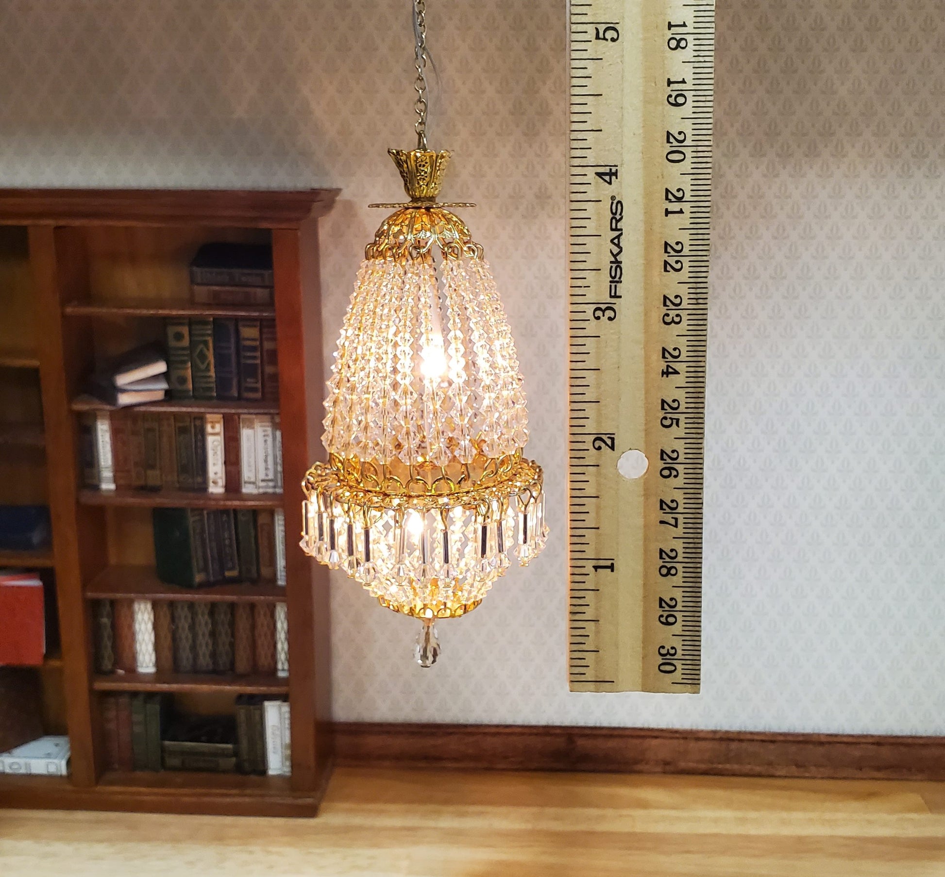 Dollhouse Crystal Chandelier "Daphne Deluxe II" Real Glass 12 Volt 1:12 Scale
