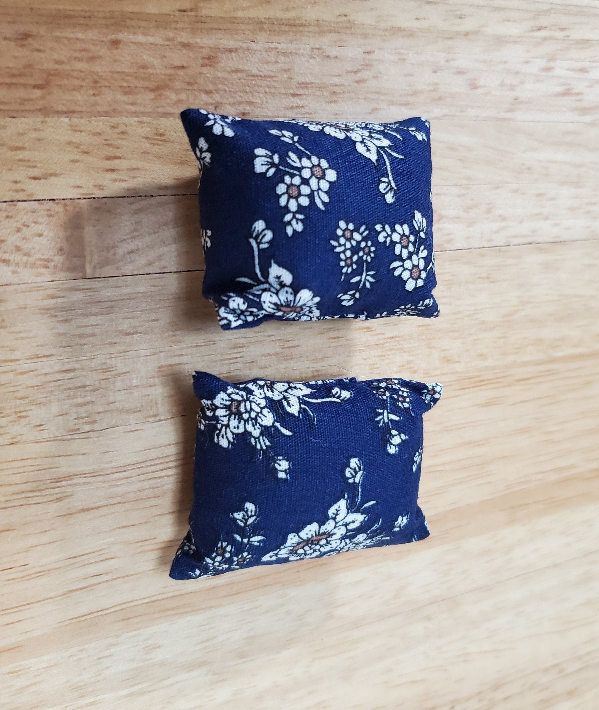 Dollhouse Pillows Navy Blue & White Floral Set of 2 1:12 Scale Miniature