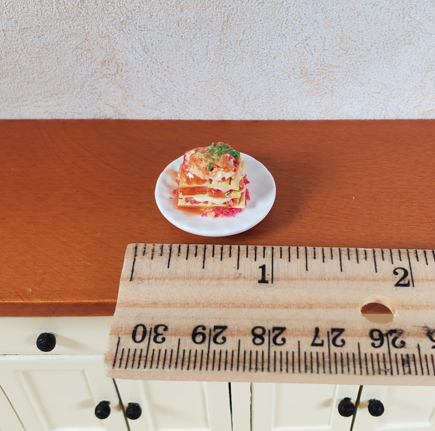 Dollhouse Lasagna on a White Ceramic Plate 1:12 Scale Miniature Food Kitchen