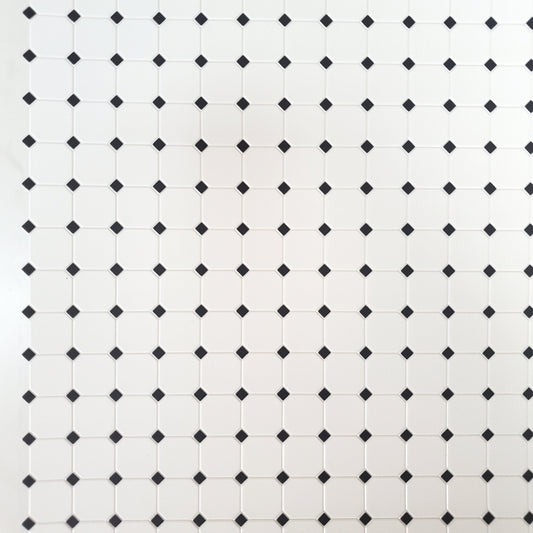 Dollhouse Tile Flooring White with Dark Gray Diamonds Embossed 1:12 Scale Miniatures
