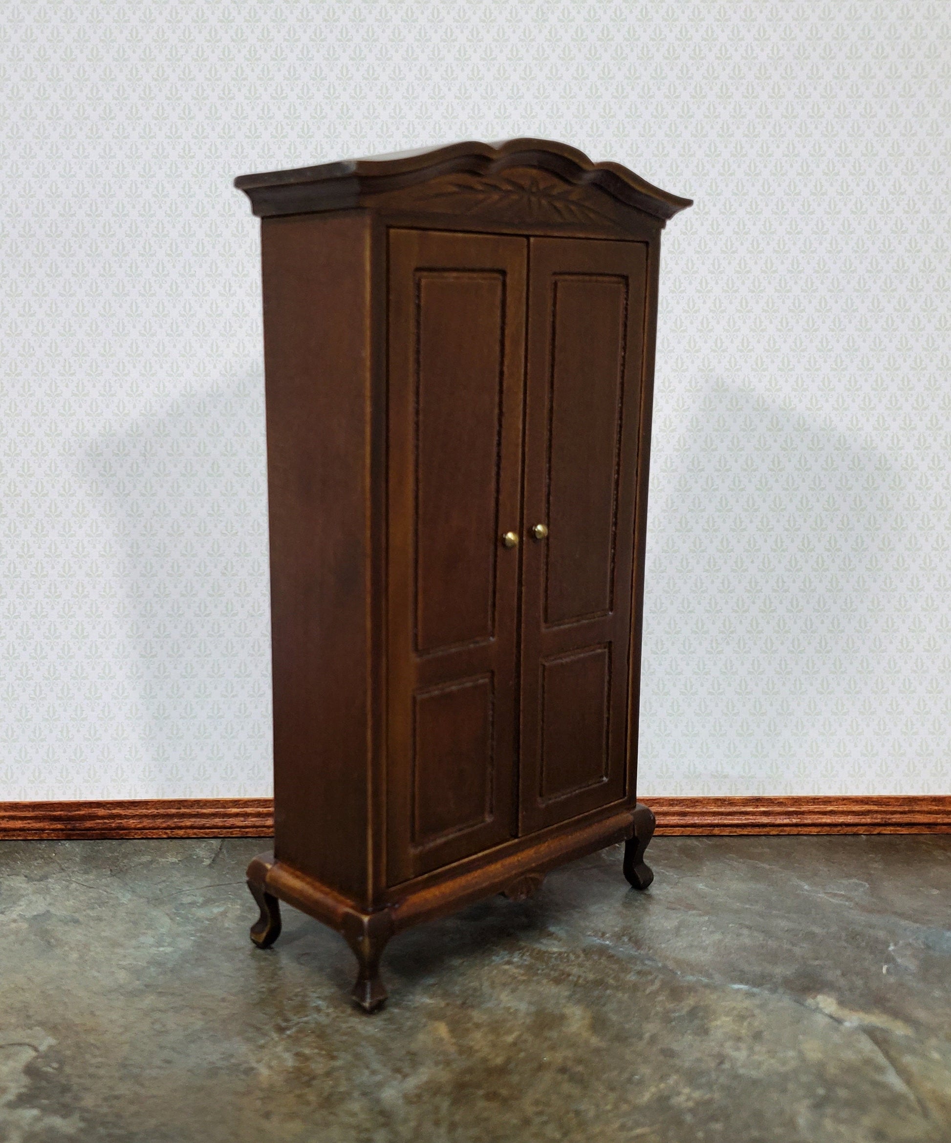Dollhouse Wardrobe Armoire Dark Walnut Closet for Bedroom 1:12 Furniture