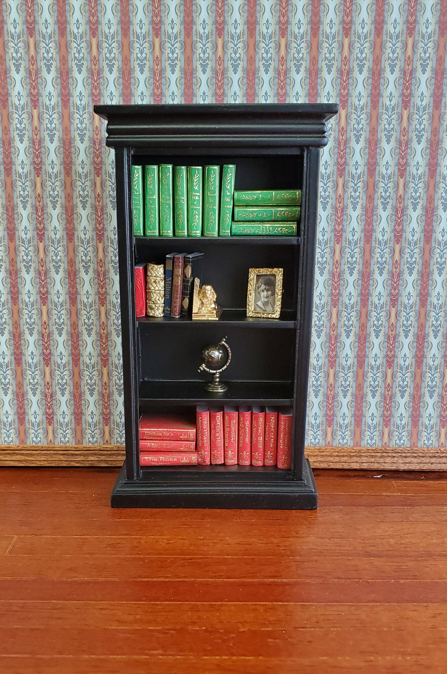 Dollhouse Miniature Bookcase 4 Shelves Black Finish 1:12 Scale Furniture Bookshelf