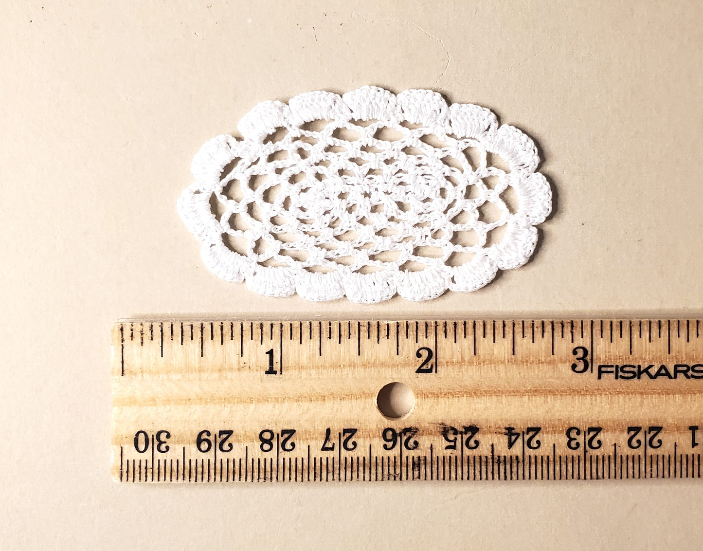 Dollhouse Hand Crocheted Oval Doily White Medium Size 1:12 Scale Miniature