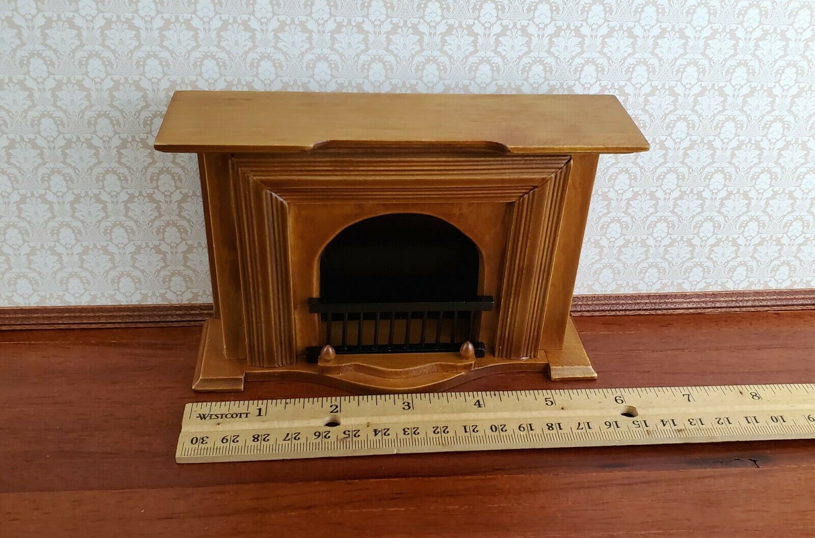 Dollhouse Miniature Fireplace Large Walnut Finish 1:12 Scale Furniture