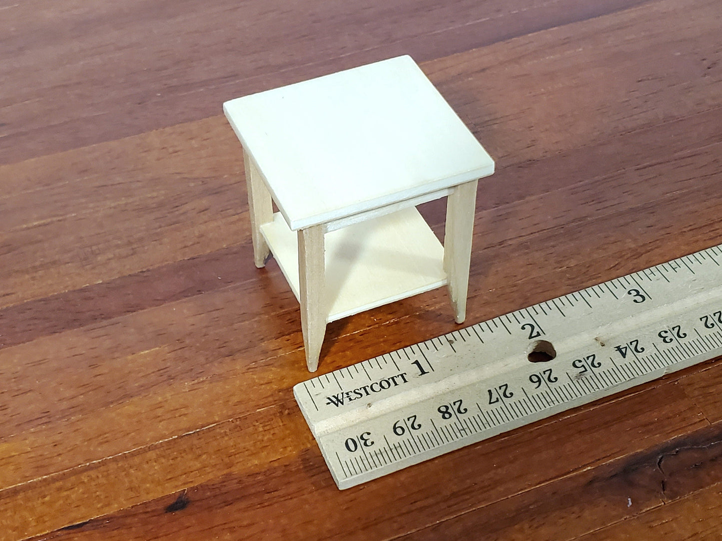 Dollhouse Side Table with Shelf Modern Style Light Oak Finish 1:12 Scale Miniature Furniture