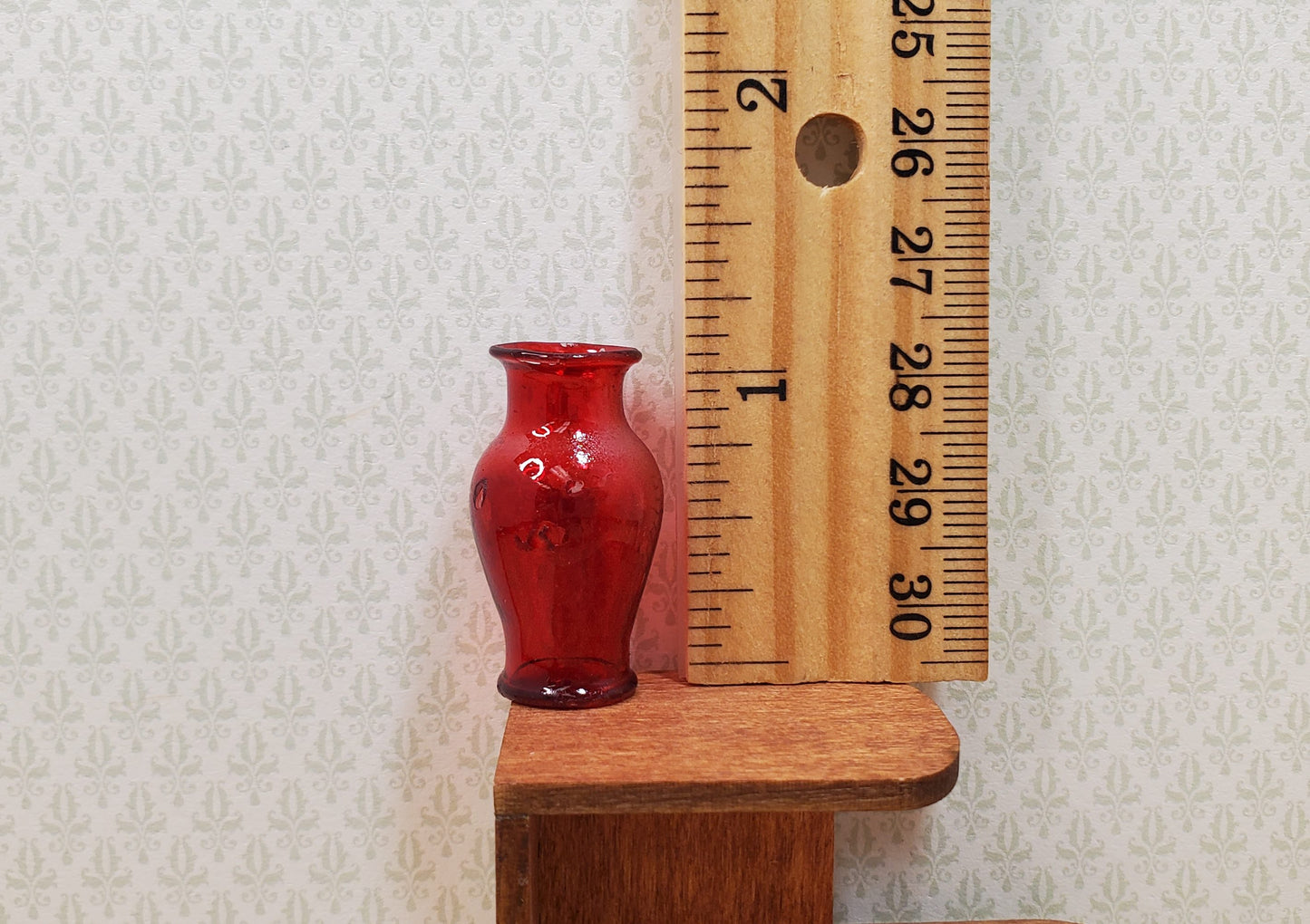 Dollhouse Glass Pedestal Vase Large Red Color 1:12 Scale some color flaws