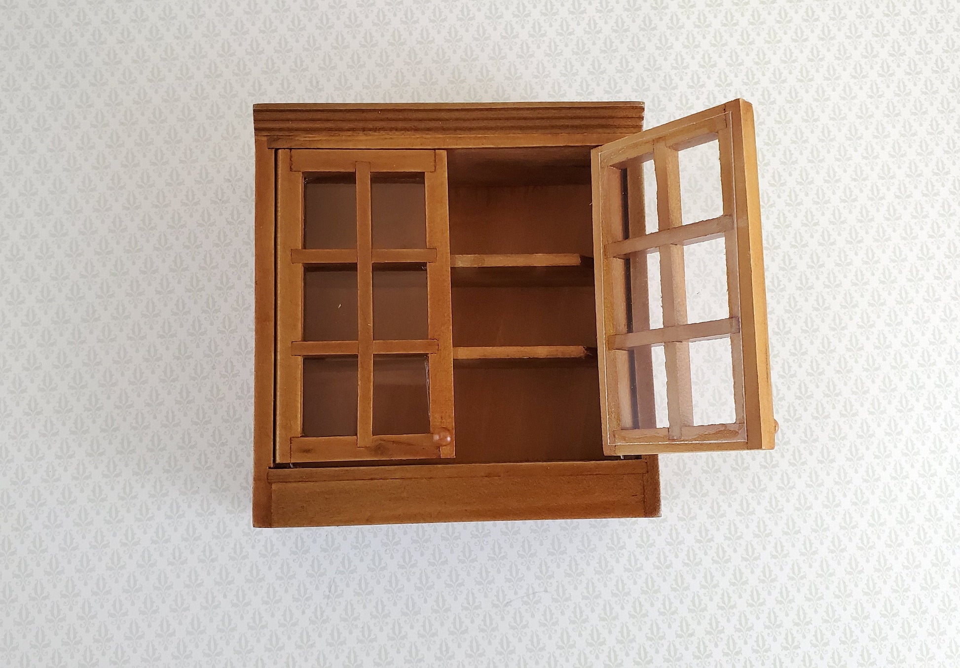 Dollhouse Miniature Upper Kitchen Cabinet Walnut Finish 1:12 Scale Hanging Cabinet