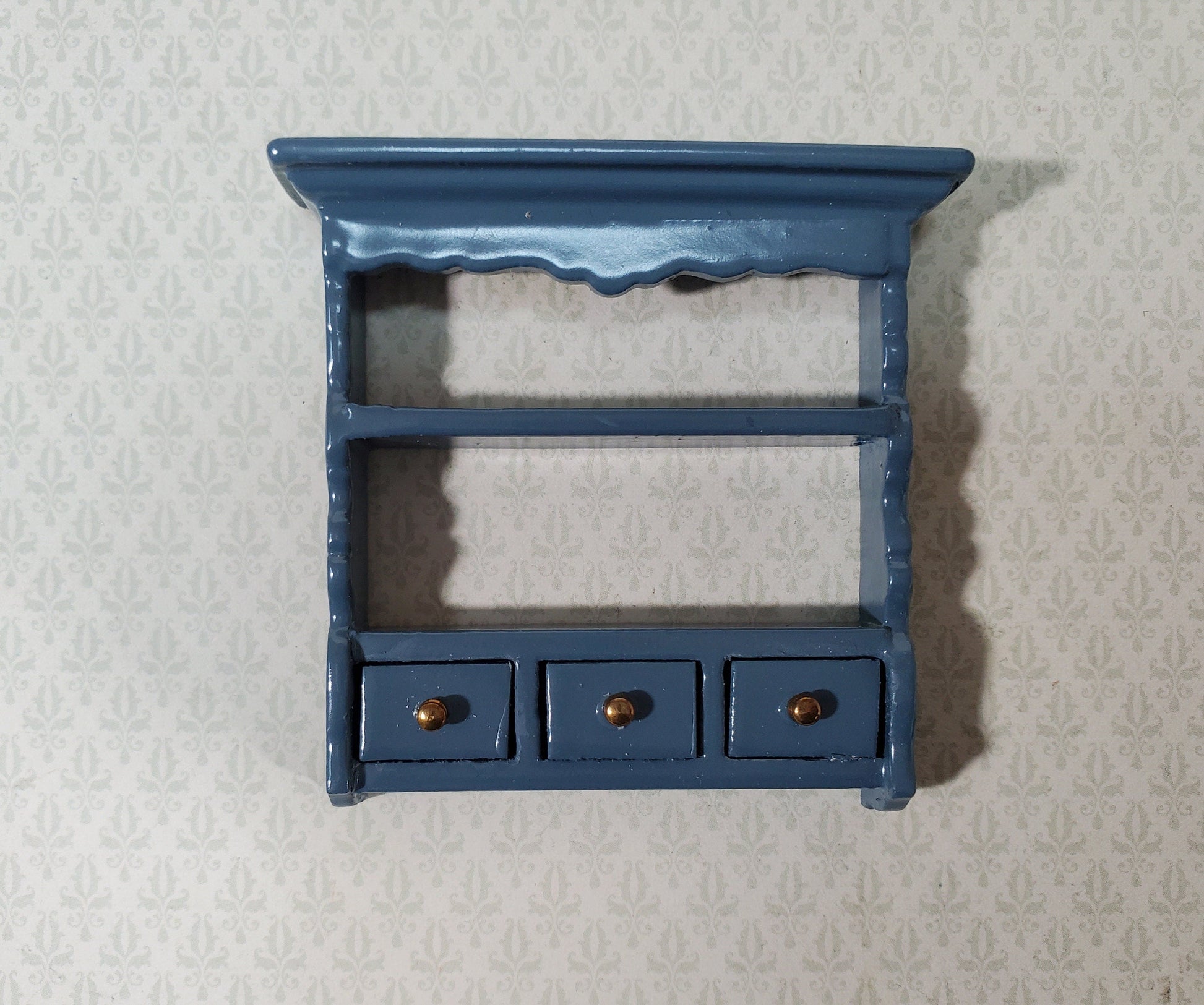 Dollhouse Spice Rack Small Wall Shelf with Drawers BLUE 1:12 Scale Miniature