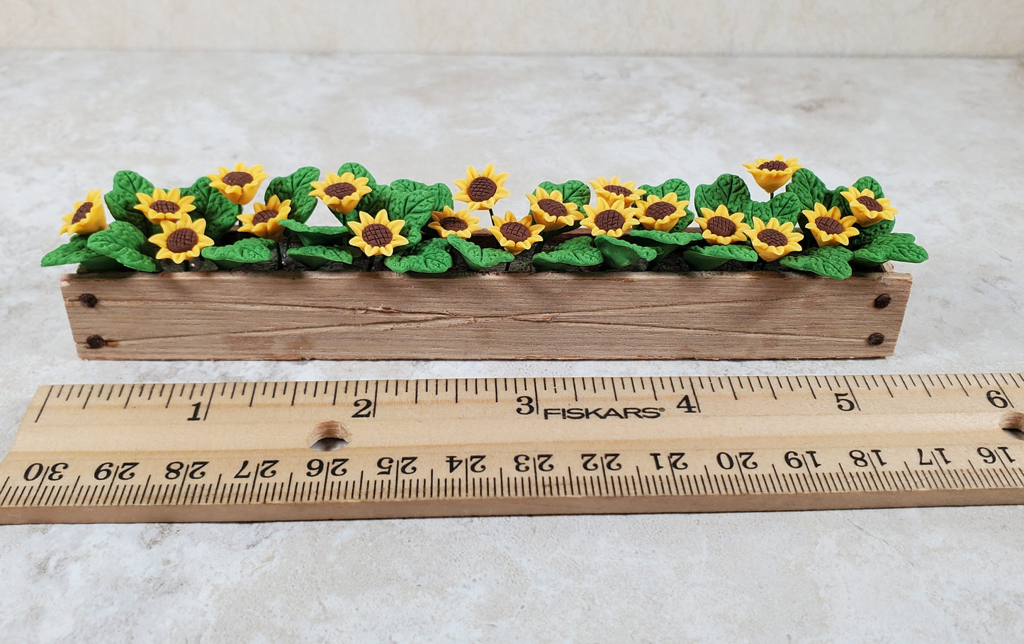 Dollhouse Sunflowers in a 5.5" Wooden Window Box Planter 1:12 Scale Miniature