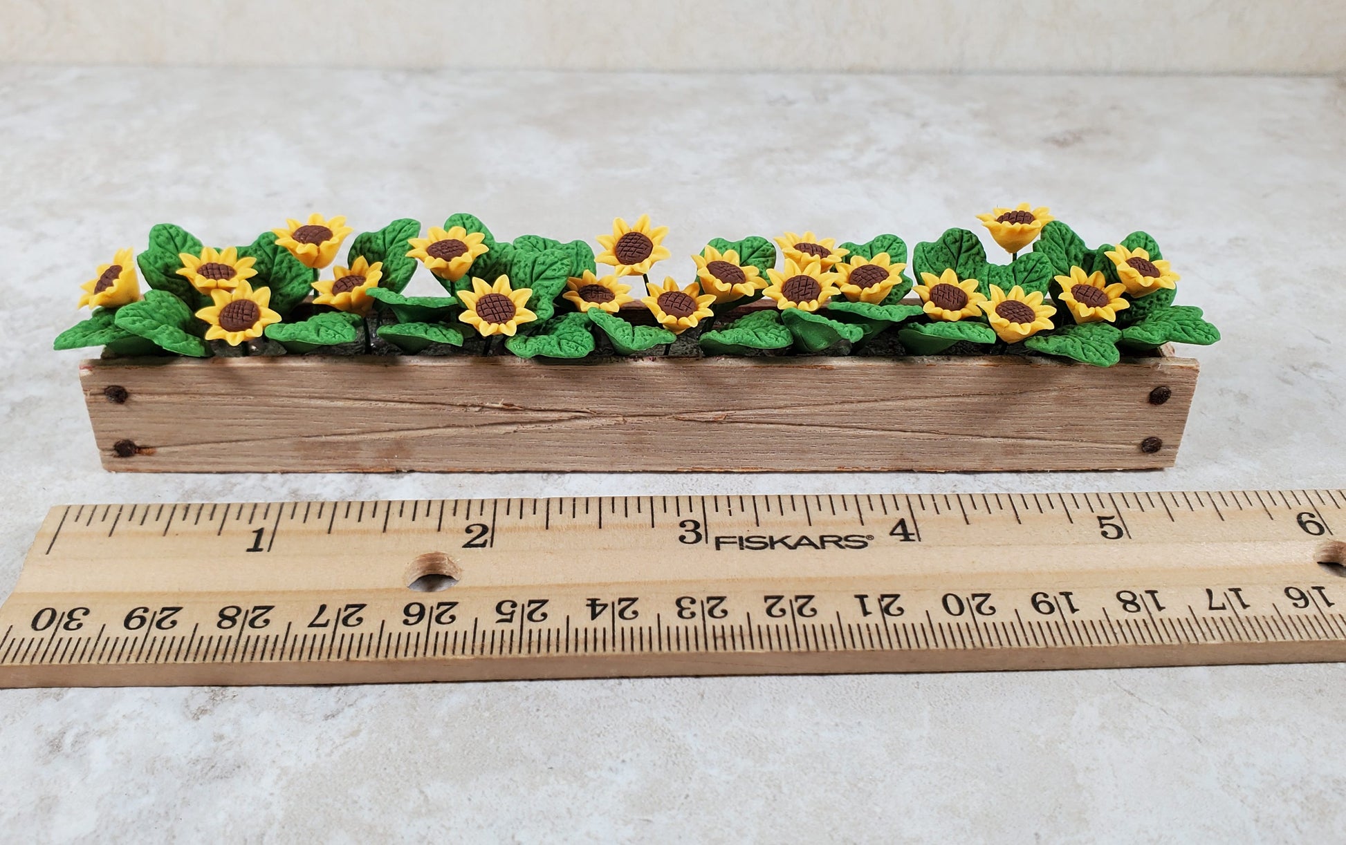 Dollhouse Sunflowers in a 5.5" Wooden Window Box Planter 1:12 Scale Miniature