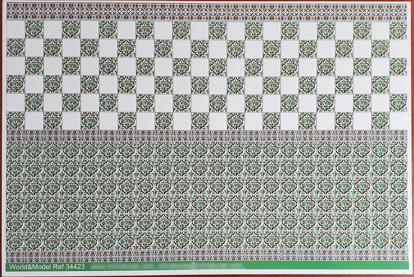 Dollhouse Miniature Wall Tiles Green & White Embossed 1:12 Scale for Kitchens World Model