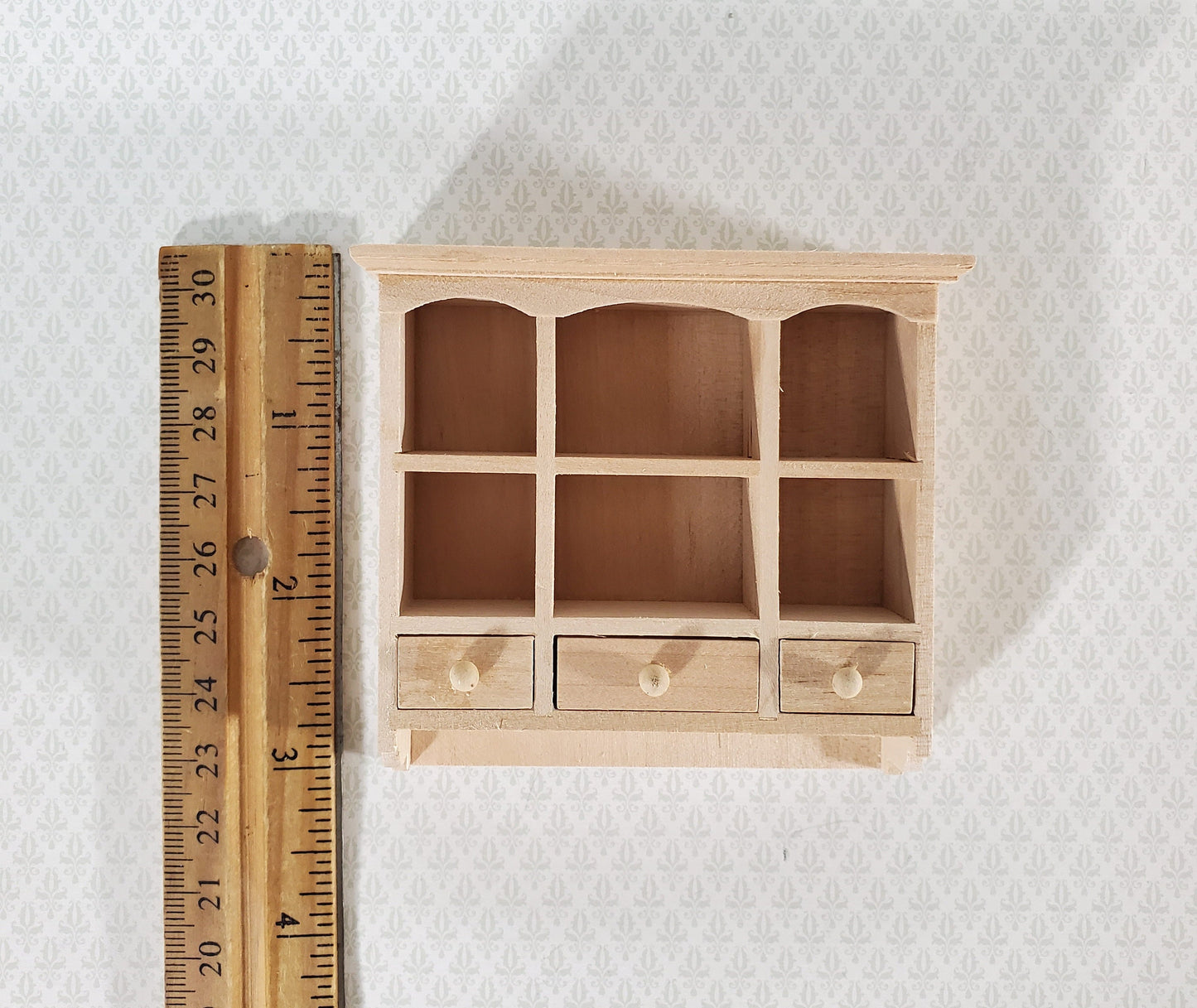 Dollhouse Hanging Shelf with Drawers & Cubbies 1:12 Scale Furniture Unpainted Wood