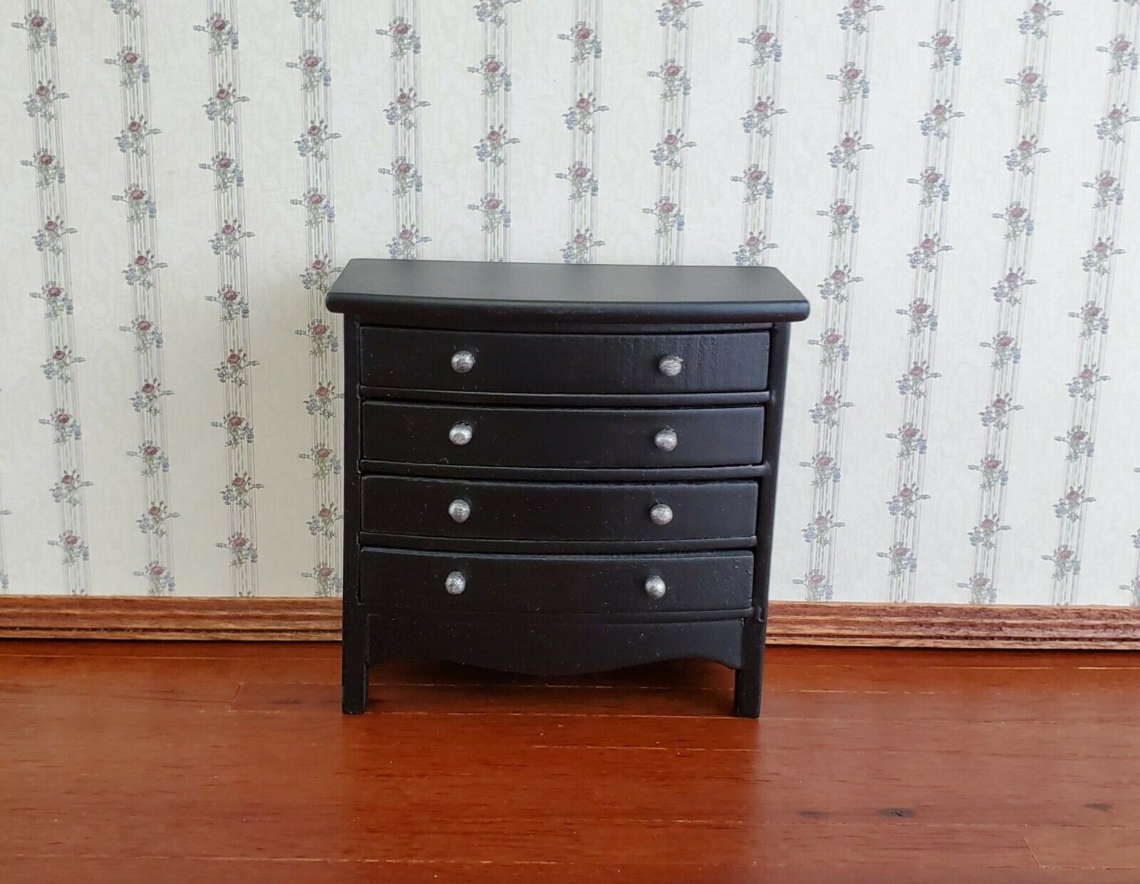 Dollhouse Miniature Dresser 4 Drawer Wood Black Finish 1:12 Scale Furn Miniatures.com Dollhouse Miniature Dresser 4 Drawer Wood Black Finish 1:12 Scale Furn Miniatures.com