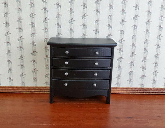 Dollhouse Miniature Dresser 4 Drawer Wood Black Finish 1:12 Scale Furniture