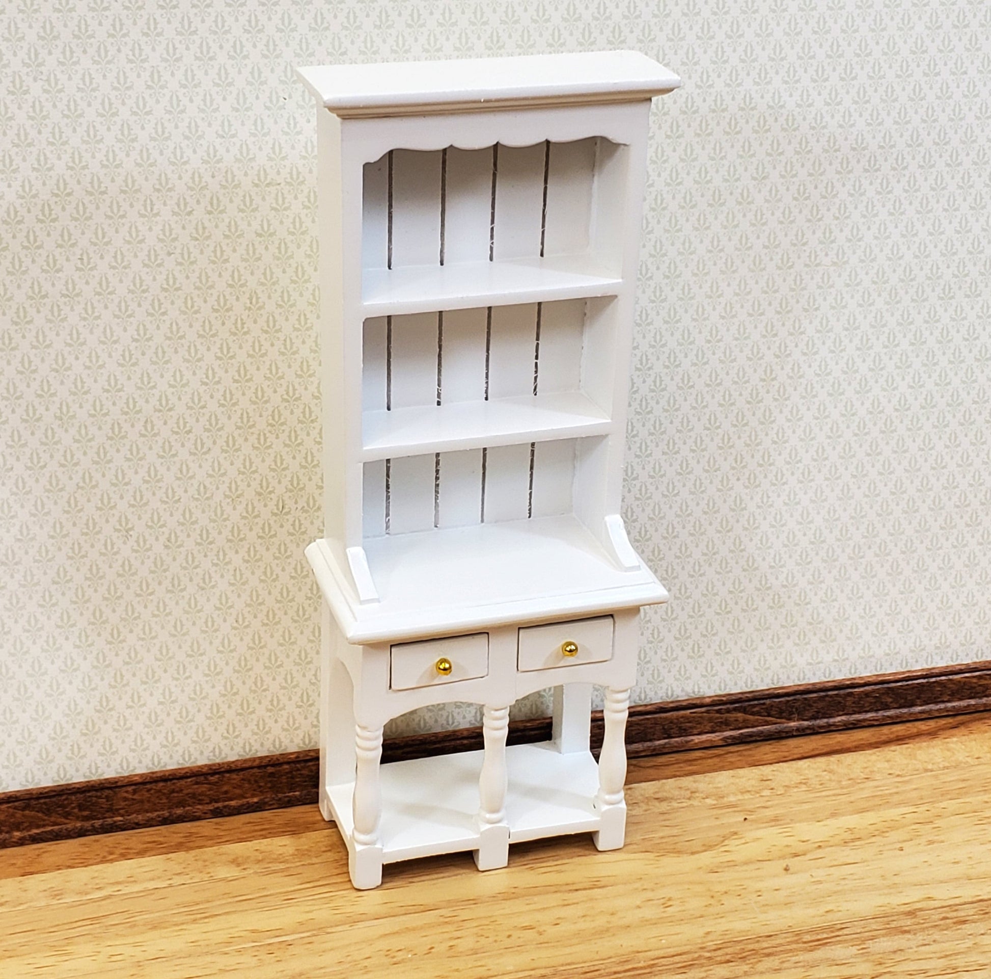 Dollhouse Kitchen Hutch with Pot Shelf 2 Drawer White 1:12 Scale Furniture