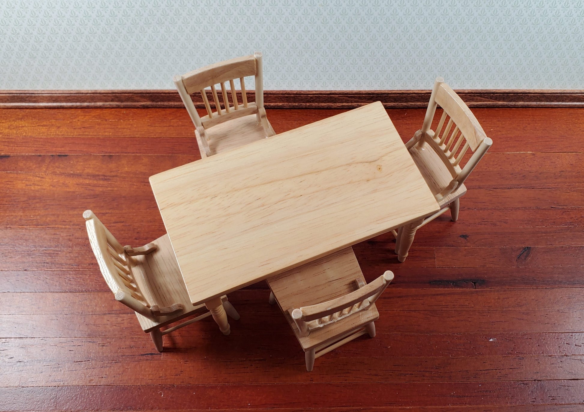 Dollhouse Kitchen Table & 4 Chairs Set Light Oak Finish 1:12 Scale Miniature Furniture