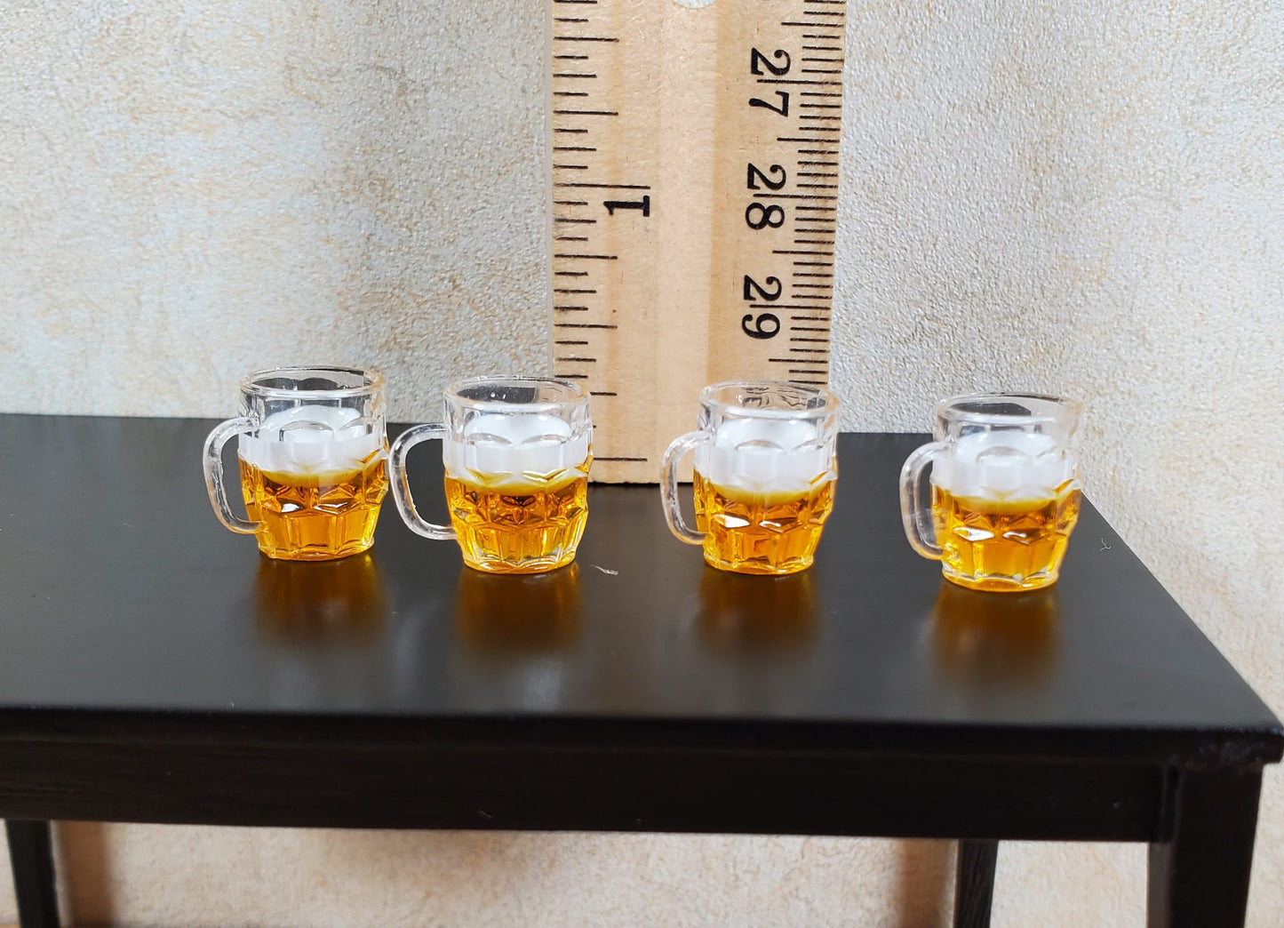 4 Dollhouse Mugs of Beer Ale with Foamy Head 1:12 Scale Miniature Drinks