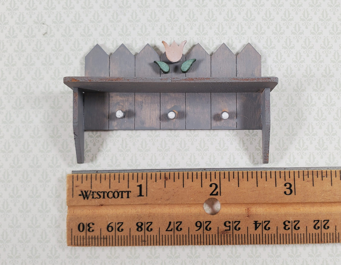 Dollhouse Picket Fence Shelf with Flower Blue Handmade 1:12 Scale Miniature