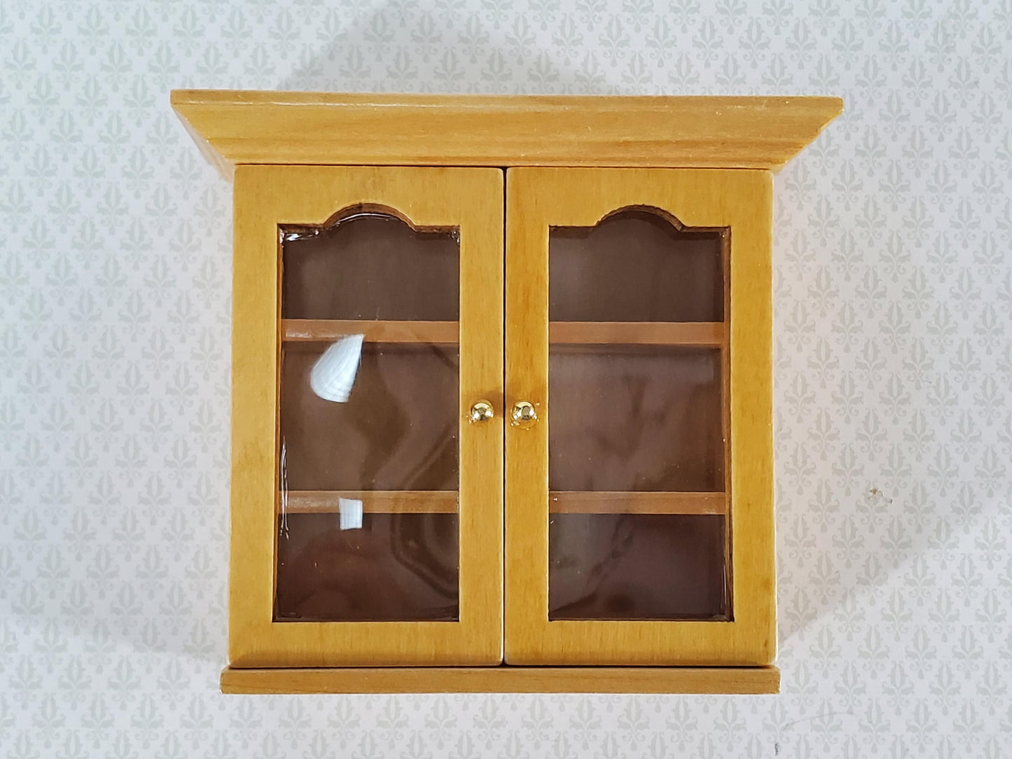 Dollhouse Upper Kitchen Cabinet Oak Finish 1:12 Scale Miniature Hanging Cupboard