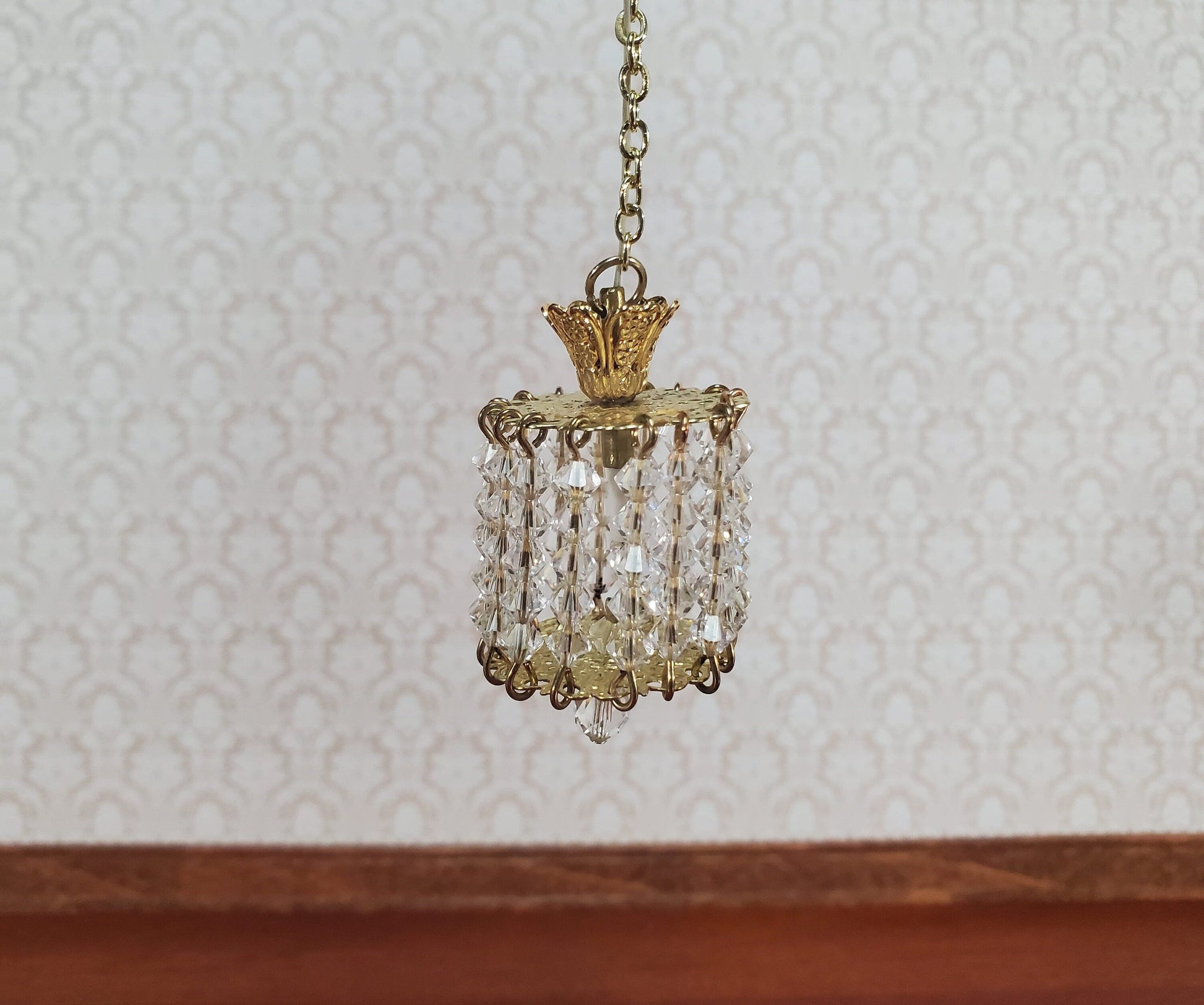 Dollhouse Ceiling Light Real Glass Crystals "Drum Lamp" 12 Volt 1:12 Scale Miniature