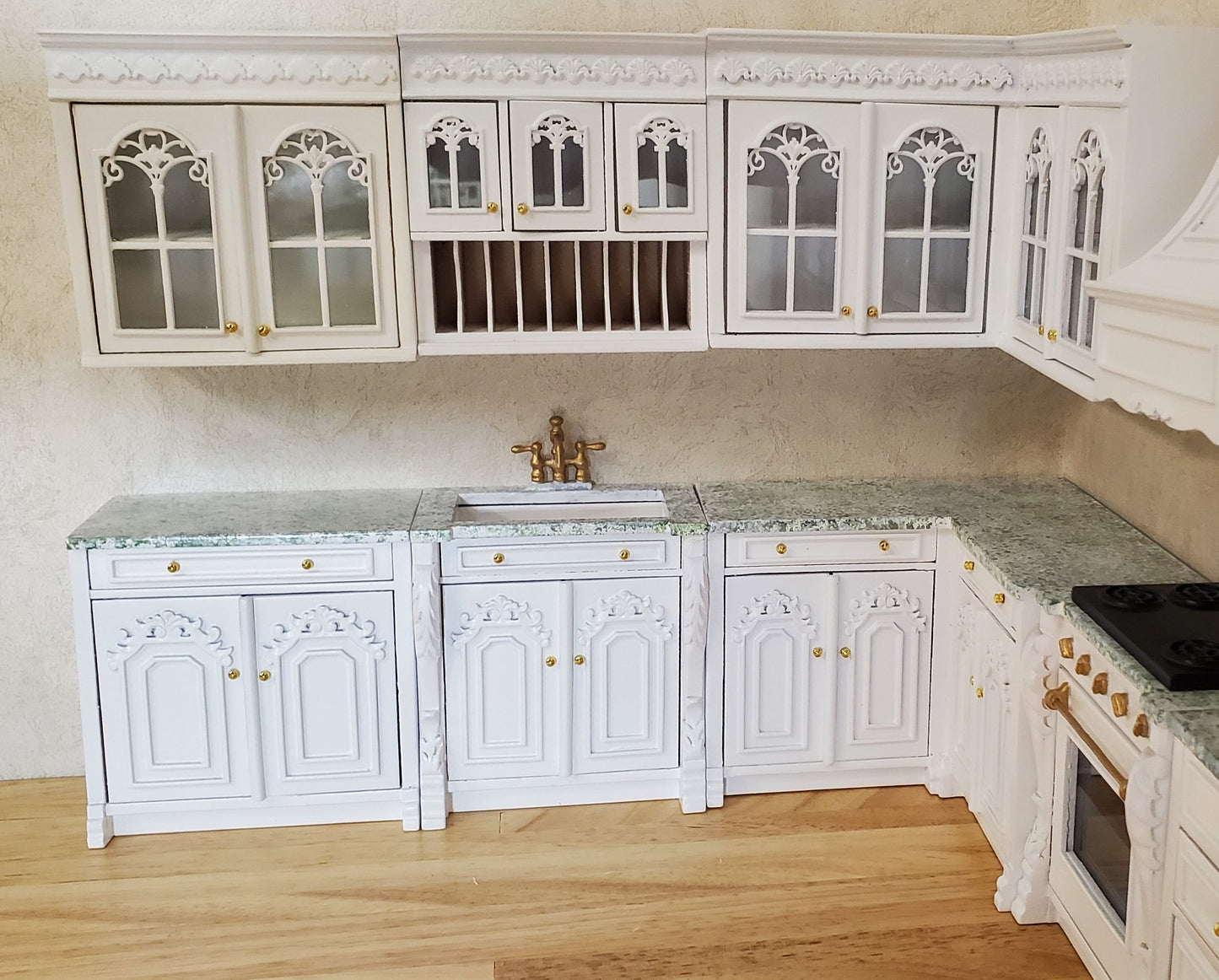 JBM Dollhouse Deluxe Kitchen Set 12 Pcs Stove Sink Cupboards Fridge White 1:12
