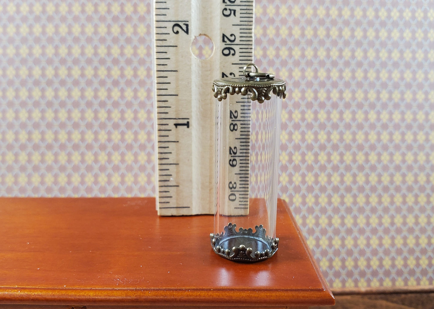Tiny Tube Jar Glass Cover on Base Display Miniature Curiosities 1 9/16" tall 004