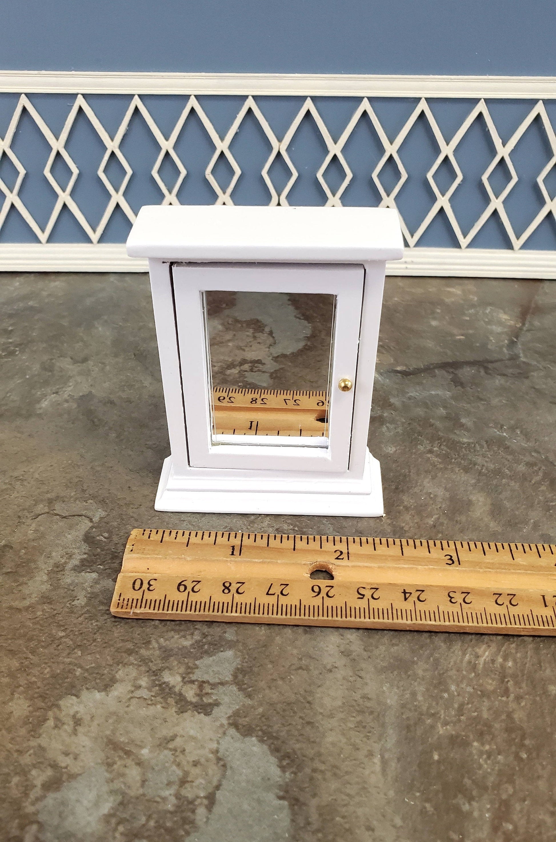 Dollhouse Miniature Medicine Cabinet Hanging White Shelf with Mirror 1:12 Scale Bathroom
