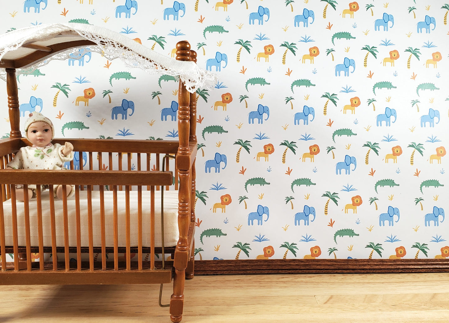 Dollhouse Nursery Safari Wallpaper 3 Sheets Elephants Lions 1:12 Scale Miniature