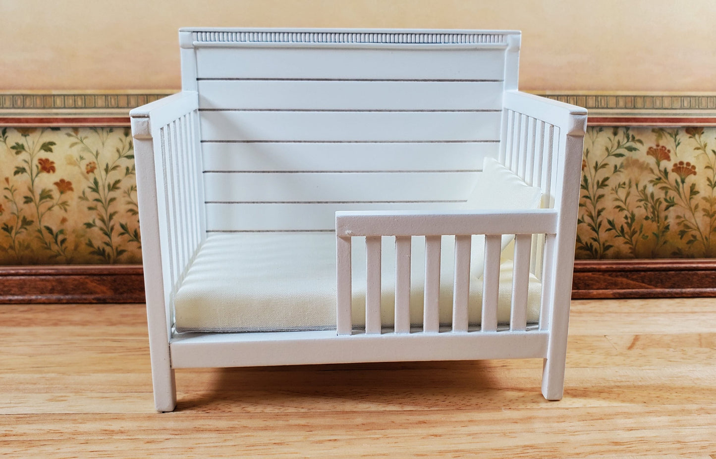 JBM Dollhouse Crib Toddler Bed White Modern 1:12 Scale Miniature Furniture Wood