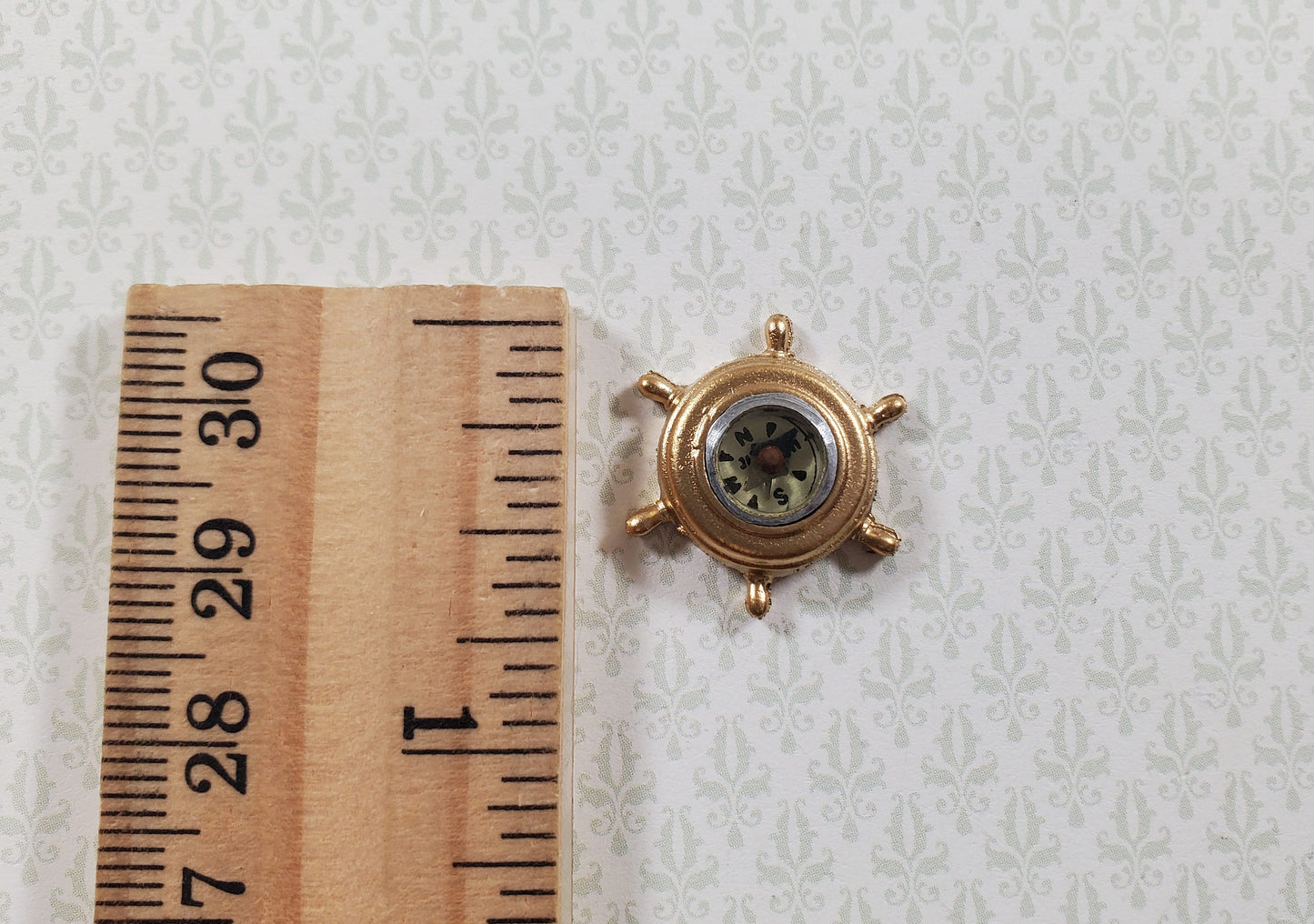 Dollhouse Miniature Ship Wheel Compass Gold Metal Lighthouse Prop