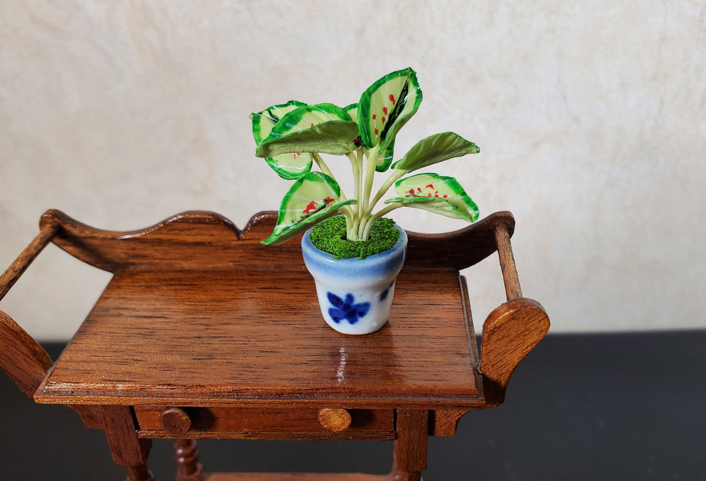 Dollhouse Caladium Plant in a Ceramic Planter 1:12 Scale Miniature Houseplant