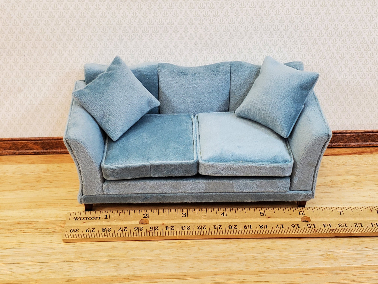 Dollhouse Sofa Couch Gray/Blue Modern Style 1:12 Scale Miniature Furniture