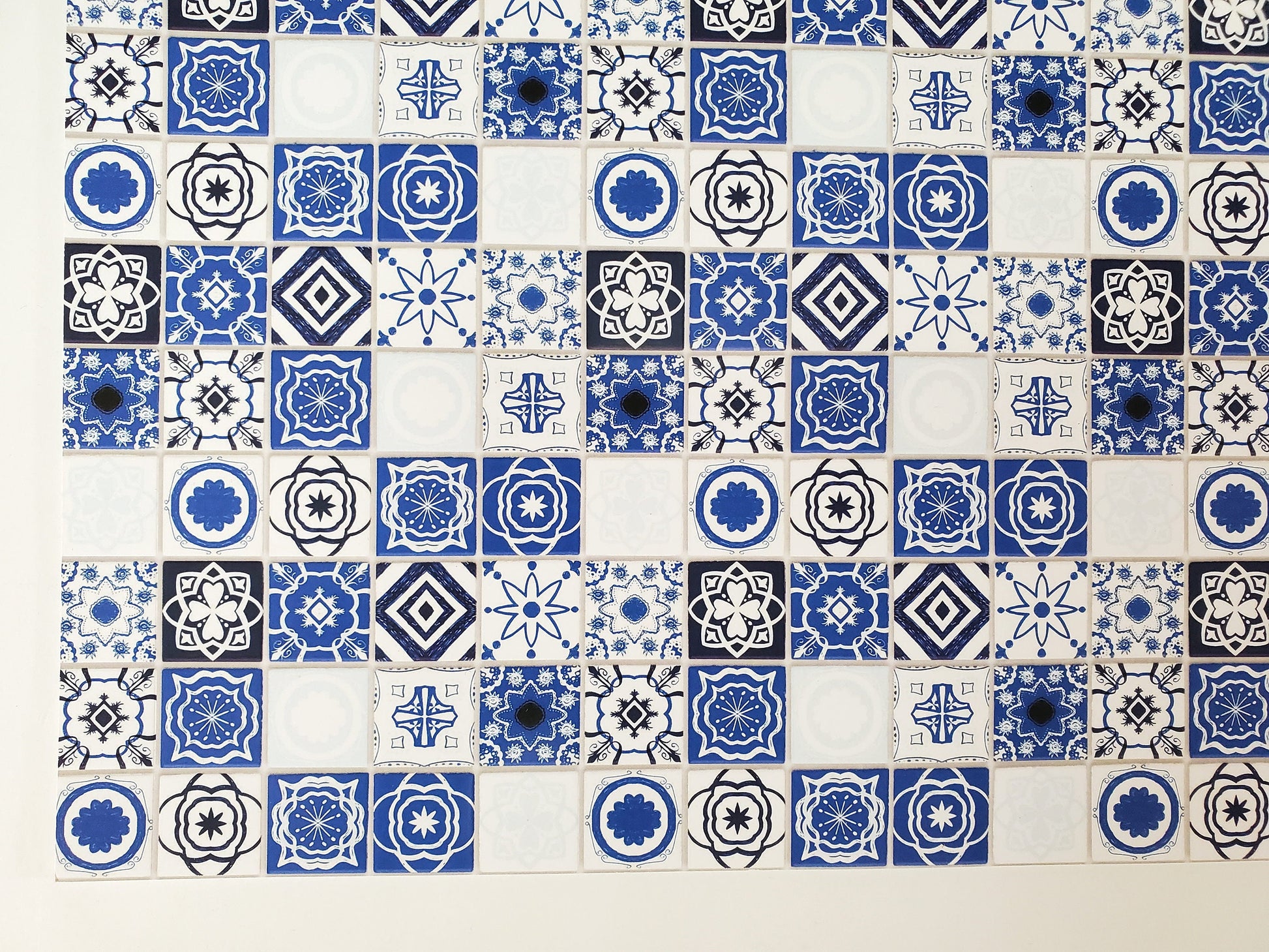 Dollhouse Blue and White Tile Square Mediterranean Style Embossed Card Miniature Flooring