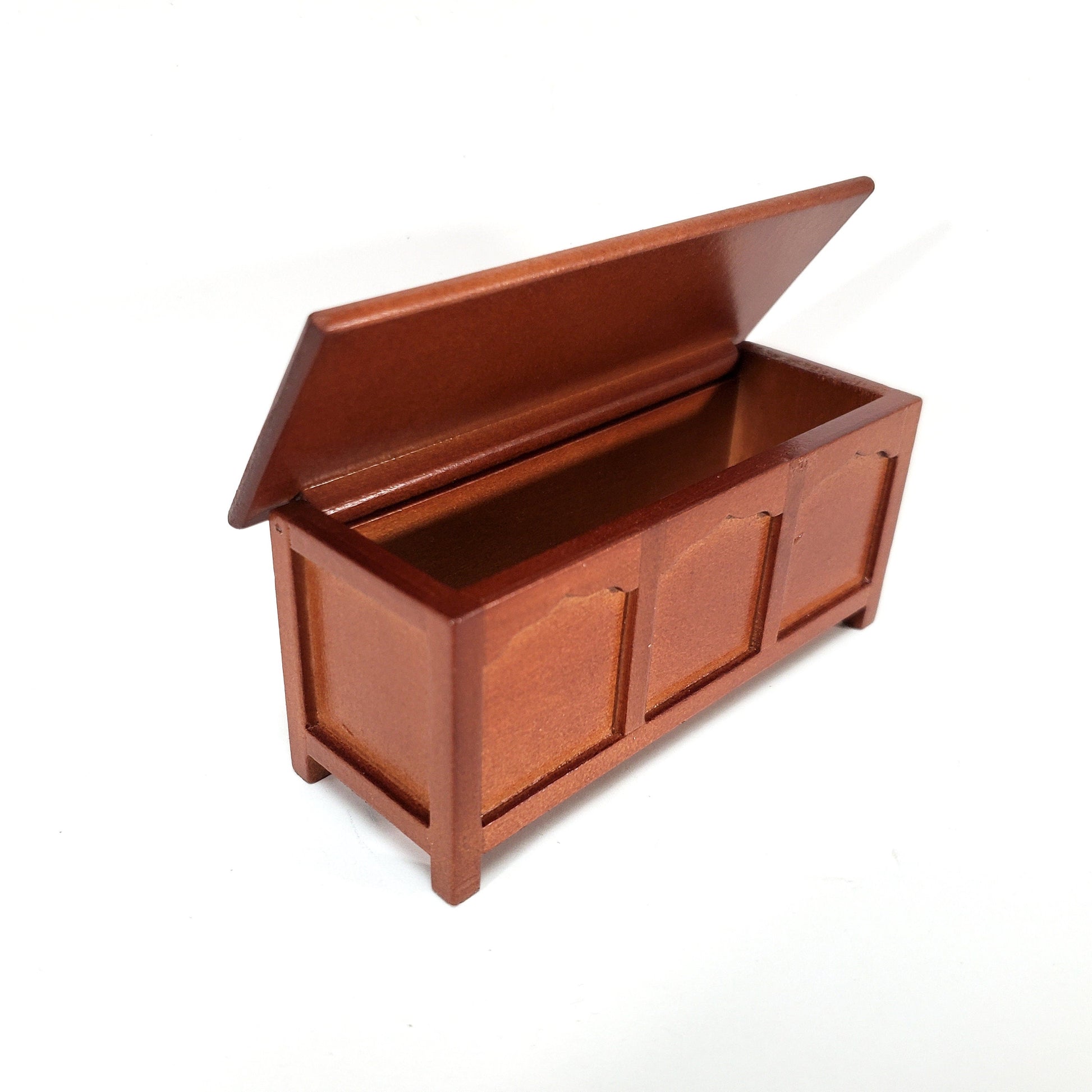 Dollhouse Chest Blanket Trunk 1:12 Scale Miniature Furniture Walnut Finish