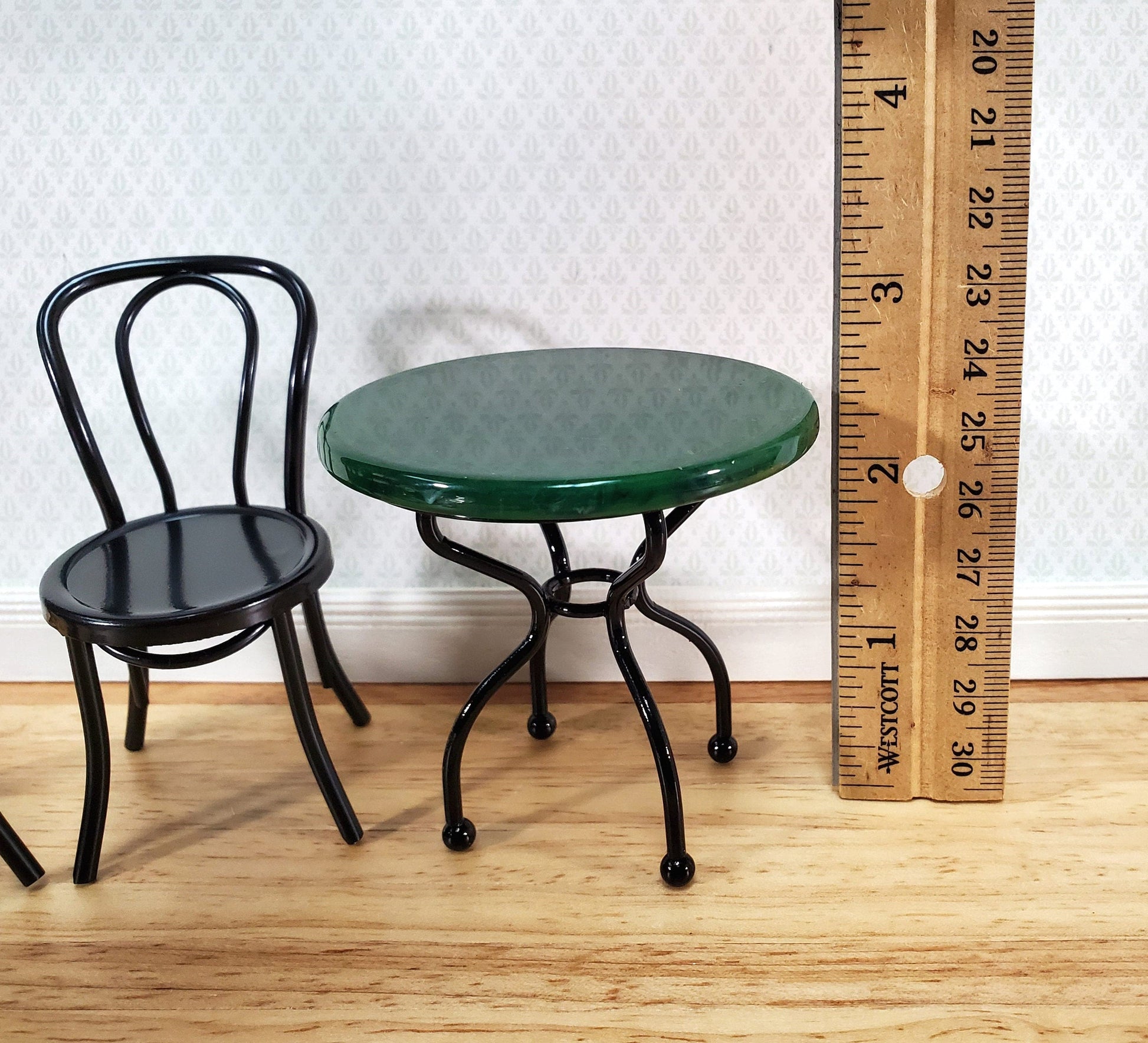 Dollhouse Patio Table Set Metal Green Marble Top 1:12 Scale Miniature Bistro