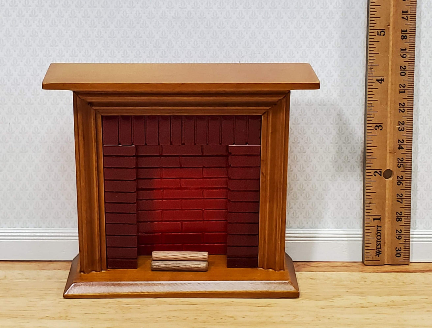 Dollhouse Fireplace with "Brick" Insert Walnut Finish 1:12 Scale Miniature Furniture