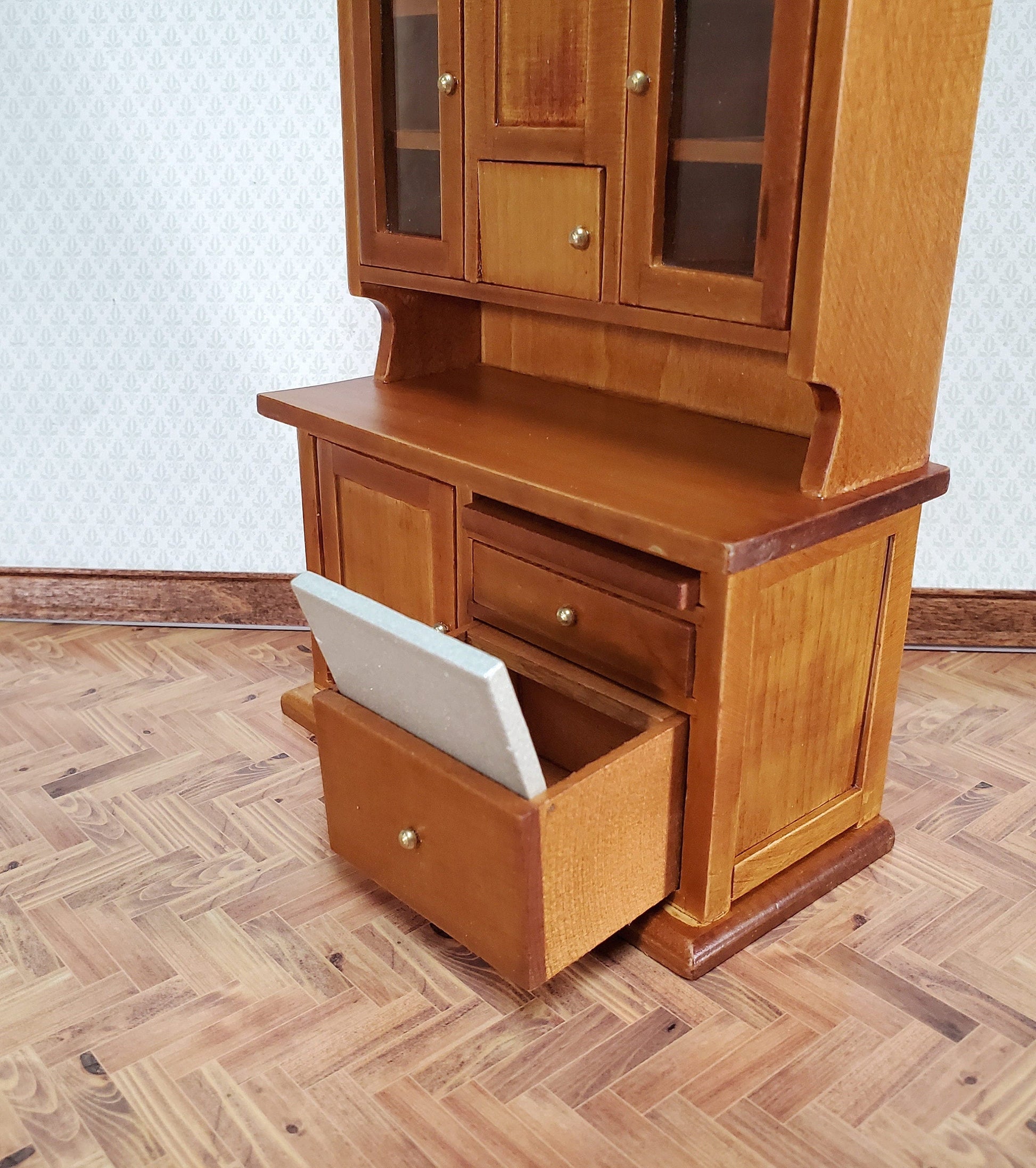 Dollhouse Kitchen Cabinet w/ Flour Bin 1:12 Scale Miniature Furniture Walnut Finish