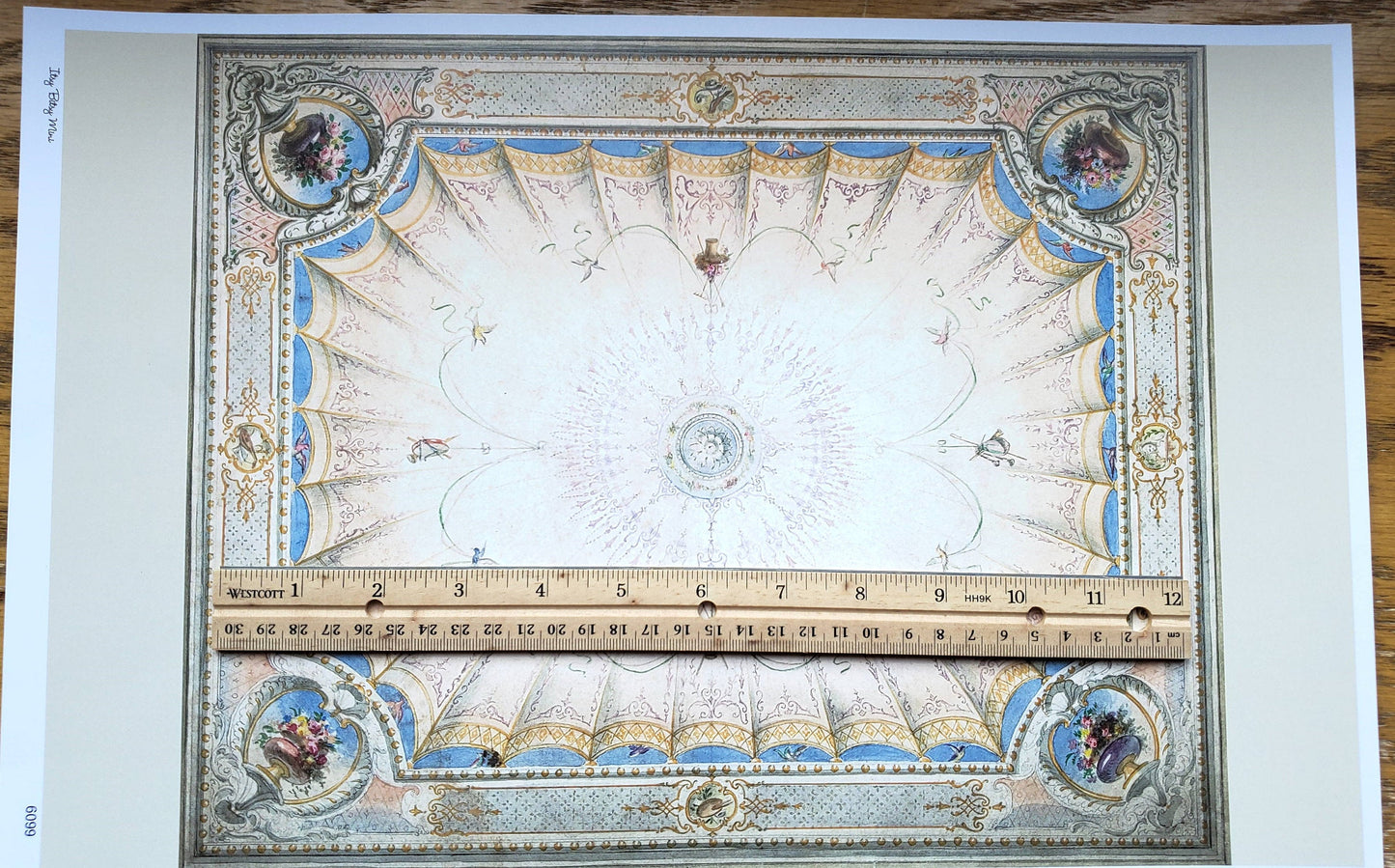 Dollhouse Ceiling Mural Wallpaper Painted Style Cream Blue Floral 1:12 Scale Itsy Bitsy