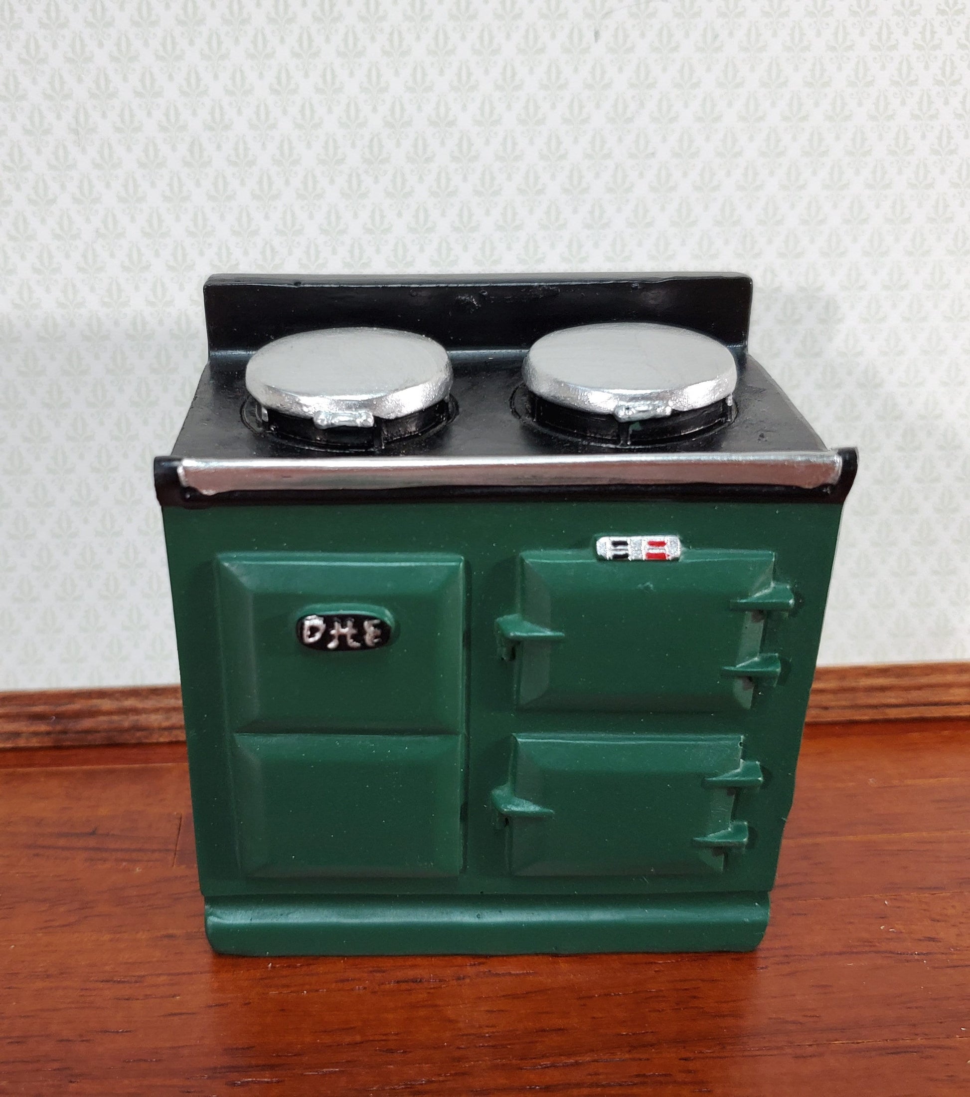 Dollhouse AGA Style Cooker Stove Oven Green 1:12 Scale Miniature Kitchen