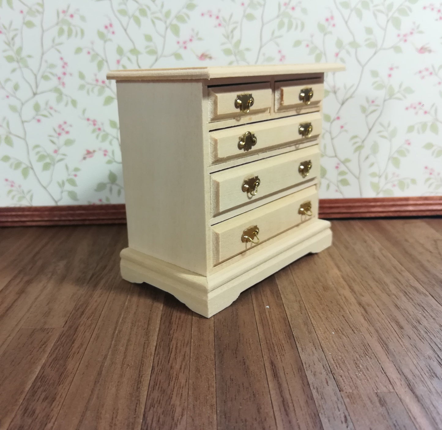 Dollhouse Bedroom Dresser 5 Drawer Unpainted 1:12 Scale Miniature Furniture