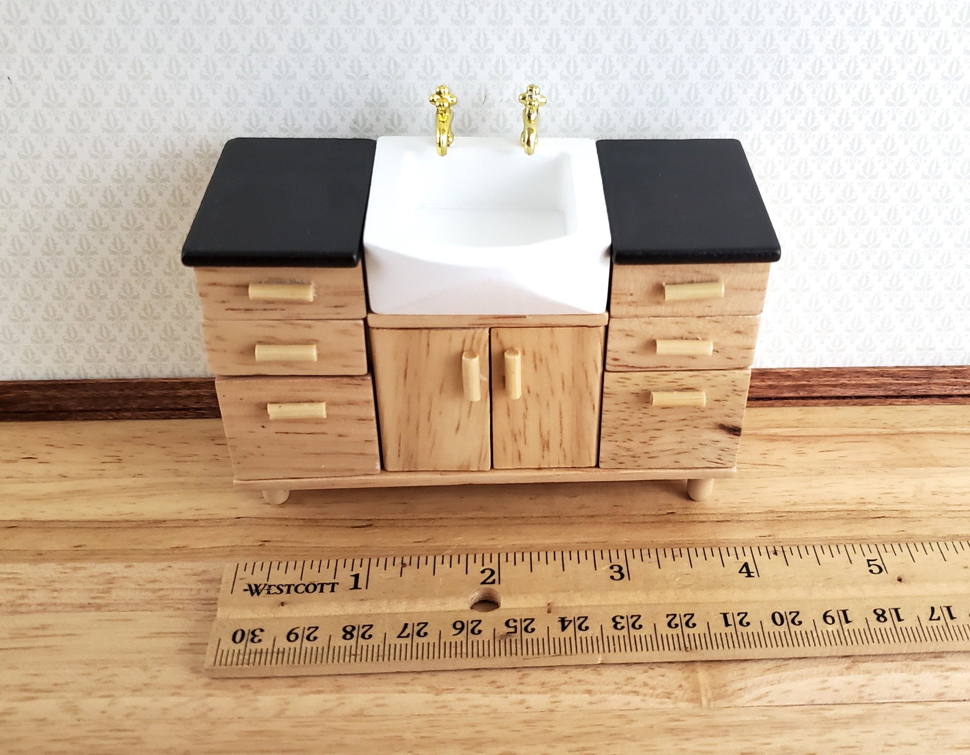 Dollhouse Modern Kitchen or Bathroom Sink Cabinet Light Oak 1:12 Scale Miniature Furniture