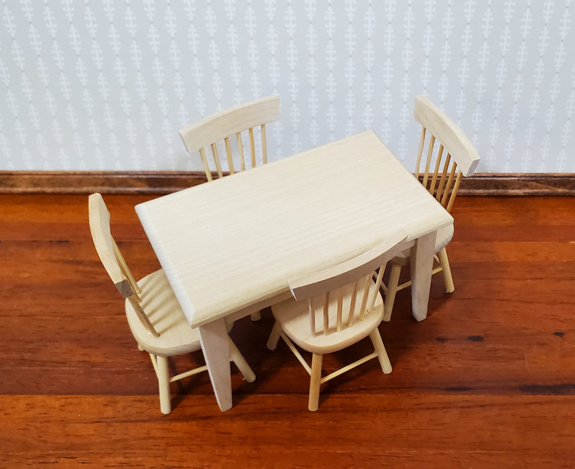 Dollhouse Kitchen Table with 4 Chairs Unpainted 1:12 Scale Miniature Furniture